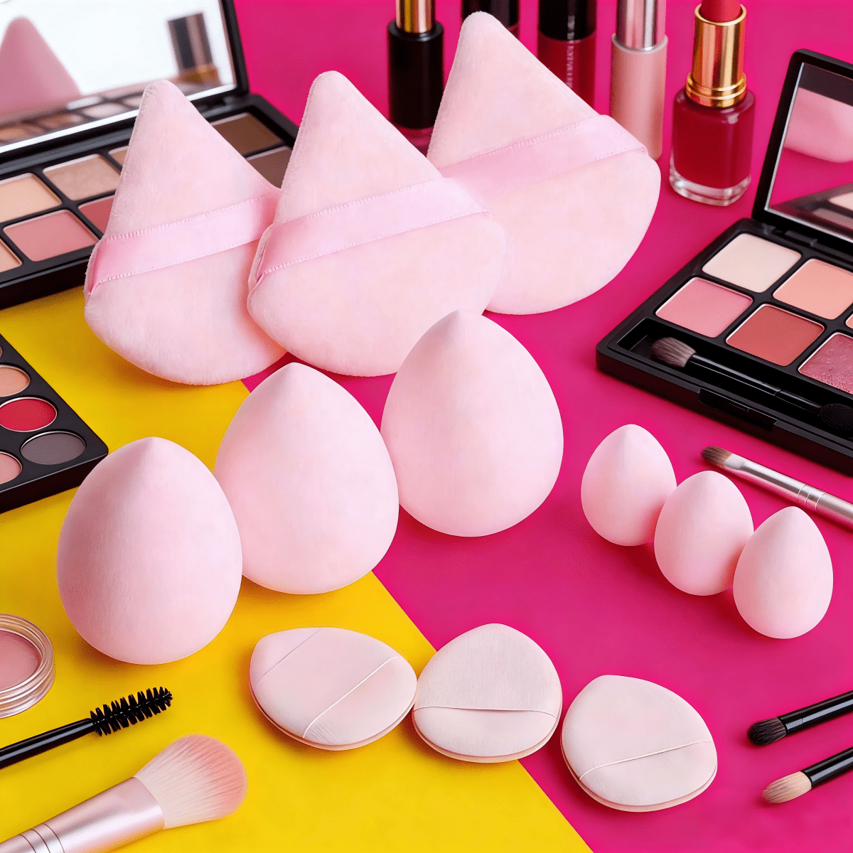 12Pc Pink Cosmetic Sponge Set Professional Beauty Blender & Triangle Puff