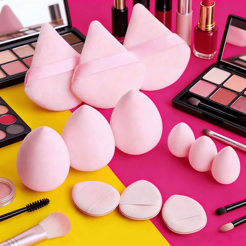 12Pc Pink Cosmetic Sponge Set Professional Beauty Blender & Triangle Puff