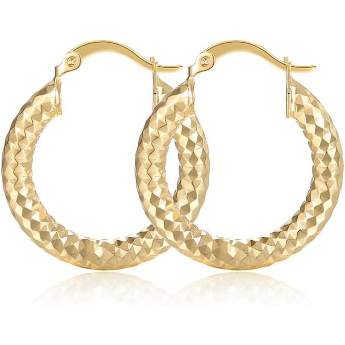 Women's Geometric Hammered Hoop Earrings Minimalist Hypoallergenic Jewelry