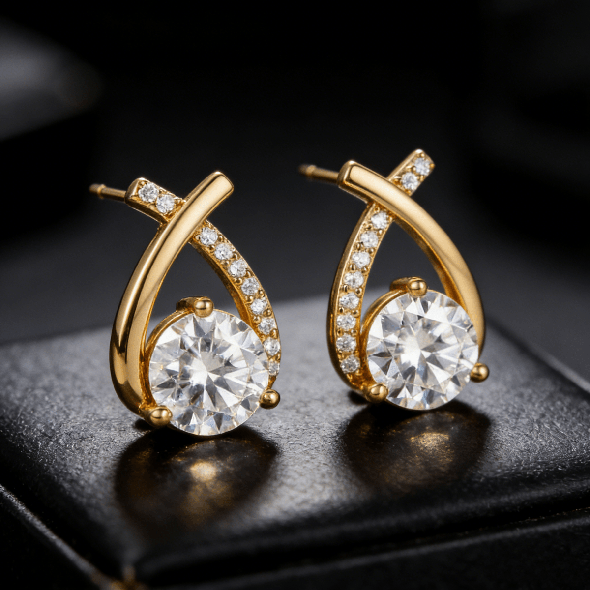 Women's Mermaid Tail Asymmetric Cross Stud Earrings Lab Created Diamond Gift