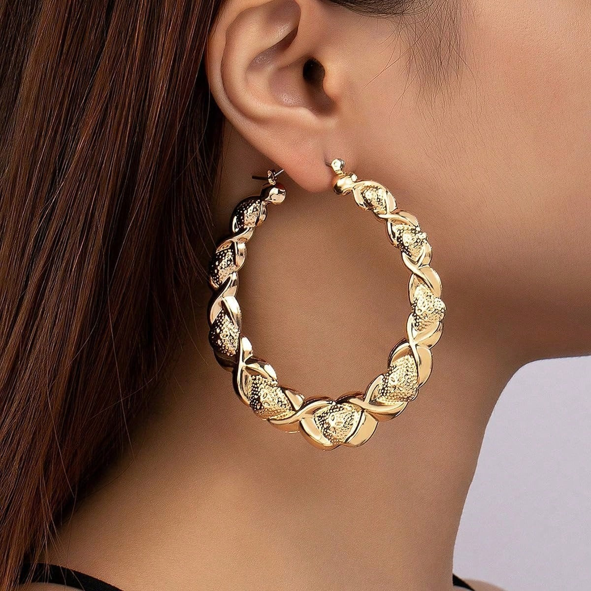 Trendy Lightweight Large Loop Earrings Ripple Design Women Fashion Accessories