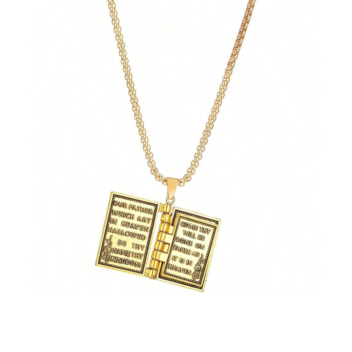 Unisex Vintage Bible Necklace Openable Book Pendant Scripture Prayer Jewelry Gift