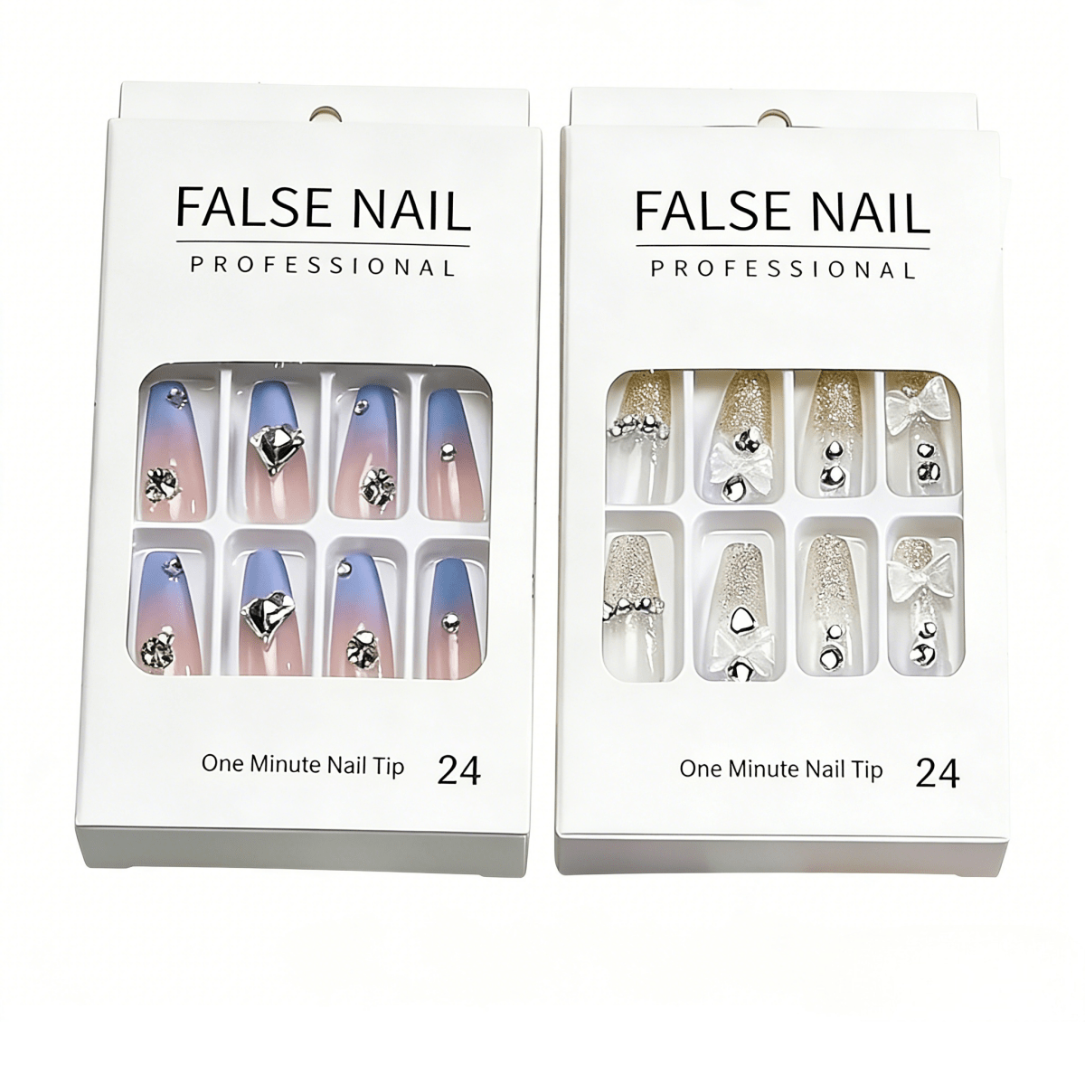48Pcs Y2K Winter Punk French Short Press On Nails Crystal Decor 2 Boxes Random