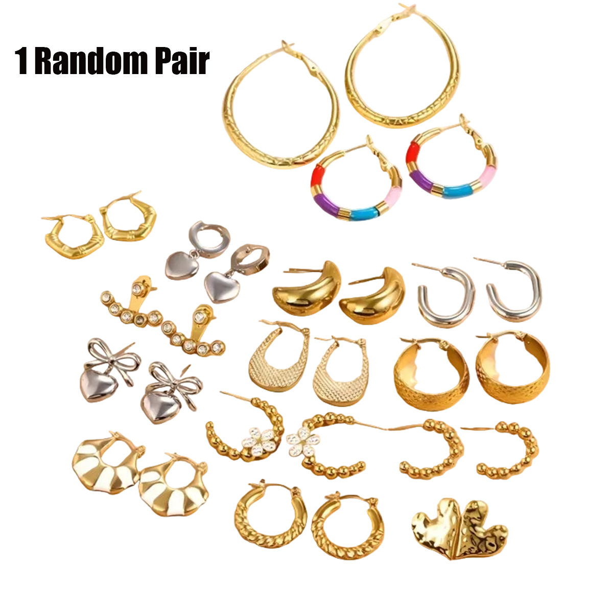 1 Pair Random Gold Hoop Earrings Mystery Box Trendy Minimalist Jewelry for Women