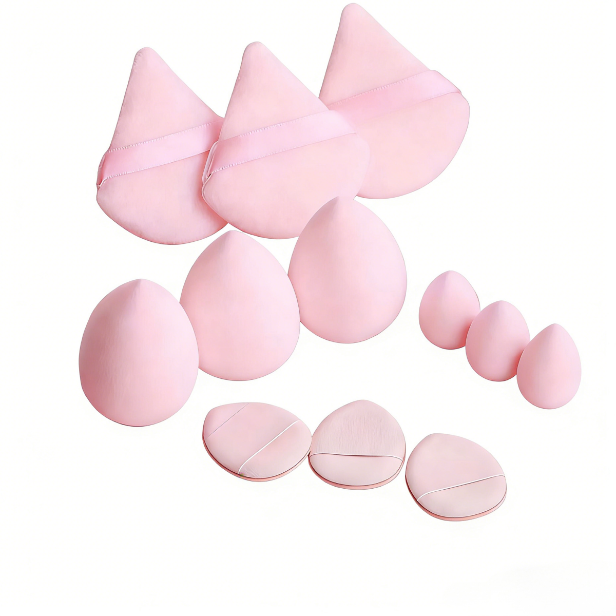 12Pc Pink Cosmetic Sponge Set Professional Beauty Blender & Triangle Puff