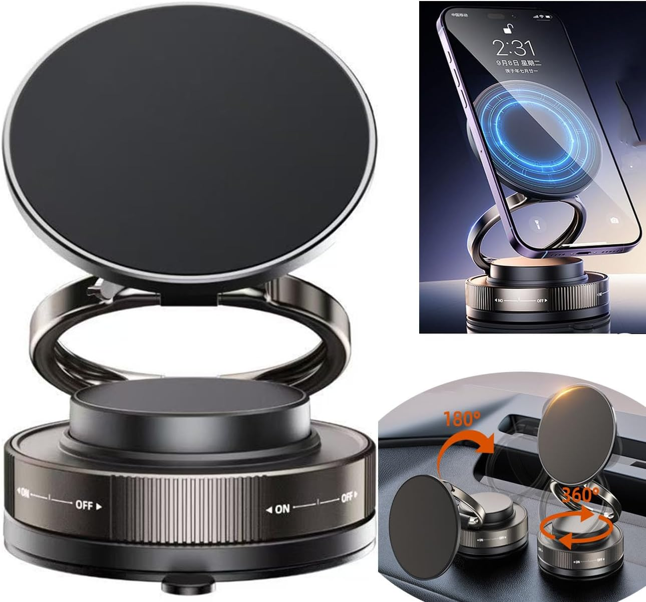 Car vacuum magnetic phone holder