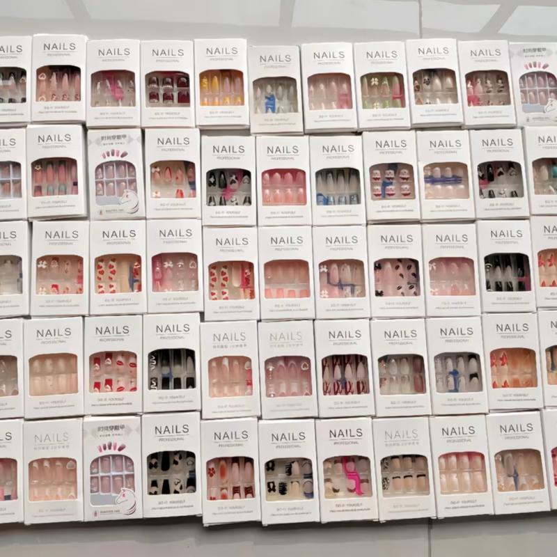 1 Box 24pcs Random Press On Nails Y2K Cute Summer Cat Eye Gradient Fake Nails