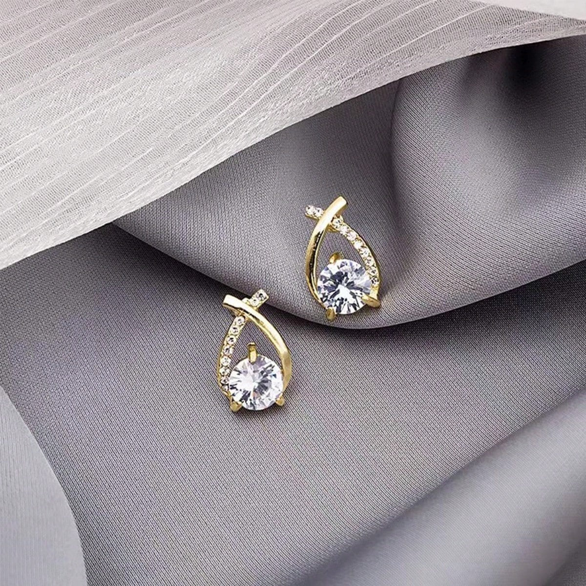 Women's Mermaid Tail Asymmetric Cross Stud Earrings Lab Created Diamond Gift