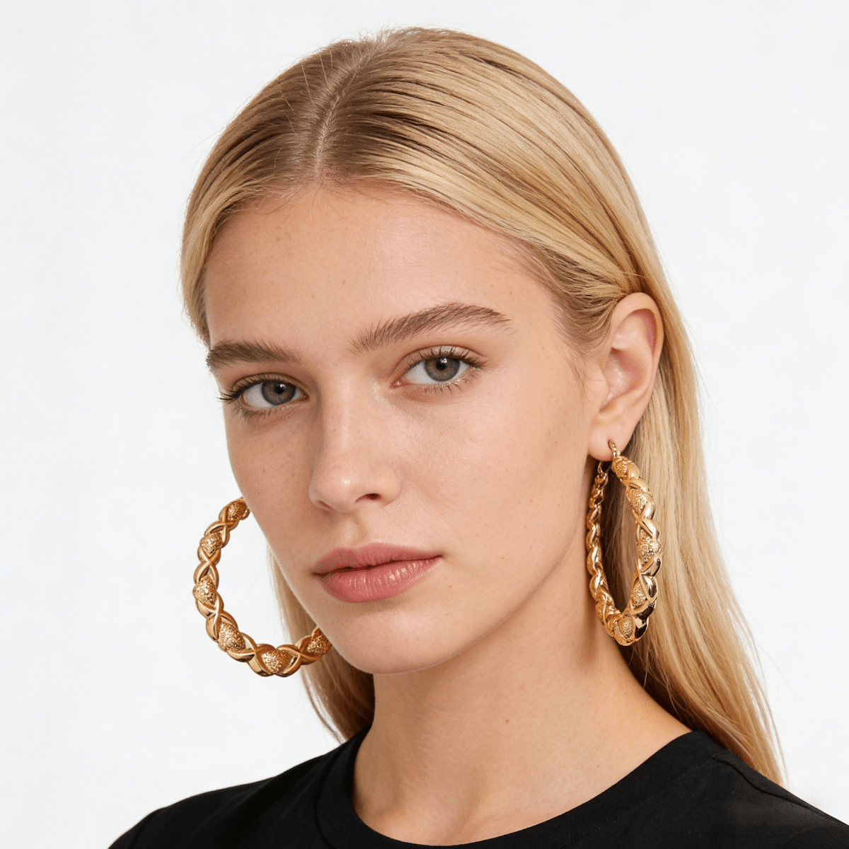 Trendy Lightweight Large Loop Earrings Ripple Design Women Fashion Accessories
