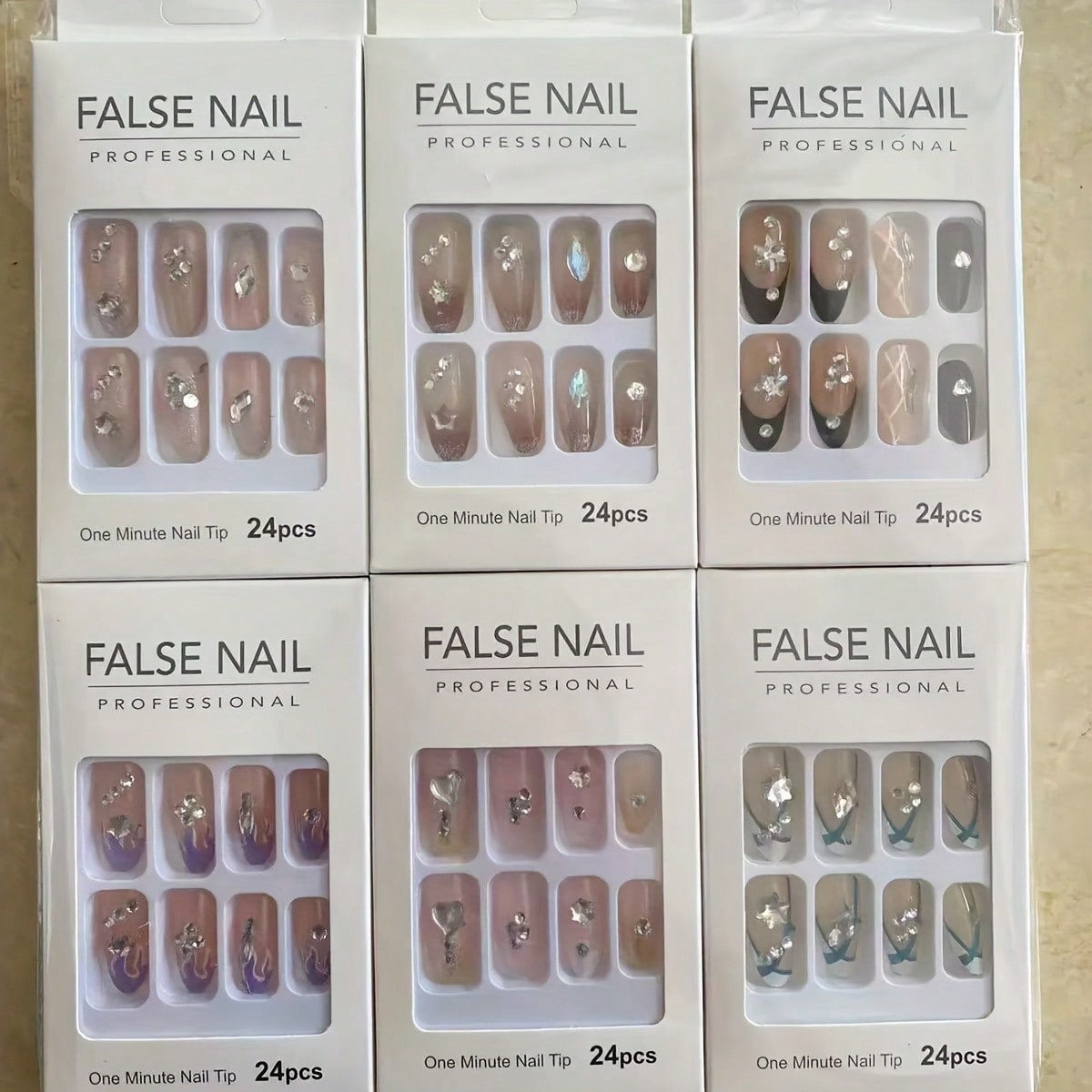 48Pcs Y2K Winter Punk French Short Press On Nails Crystal Decor 2 Boxes Random