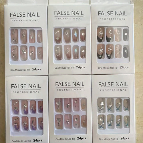 48Pcs Y2K Winter Punk French Short Press On Nails Crystal Decor 2 Boxes Random