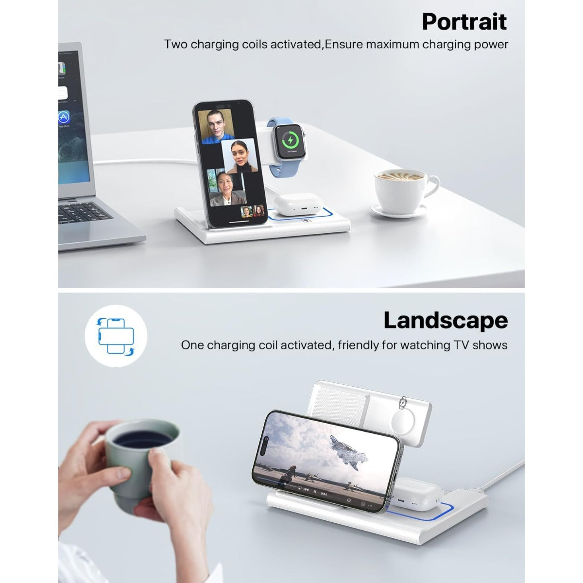 Wireless Charging Station 3in 1 Standard 15W for Mag- Fast Wireless Charger Stand, for iPhone 17 16 15 14 13 12 11 X 8 Pro Max/Pro/Mini/Plus, for  Ultra 10/9/8/7/6/5/4/3/2 SE, for Apple Bluetooth headphones 4/3/2/Pro/Pro2, Holiday Gift, Home Office