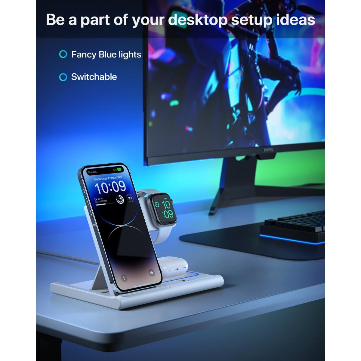 Wireless Charging Station 3in 1 Standard 15W for Mag- Fast Wireless Charger Stand, for iPhone 17 16 15 14 13 12 11 X 8 Pro Max/Pro/Mini/Plus, for  Ultra 10/9/8/7/6/5/4/3/2 SE, for Apple Bluetooth headphones 4/3/2/Pro/Pro2, Holiday Gift, Home Office