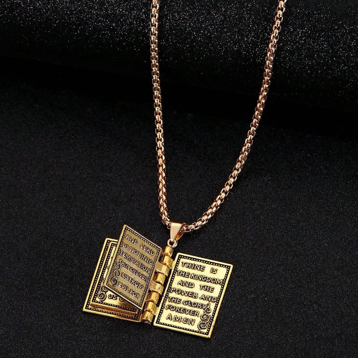 Unisex Vintage Bible Necklace Openable Book Pendant Scripture Prayer Jewelry Gift