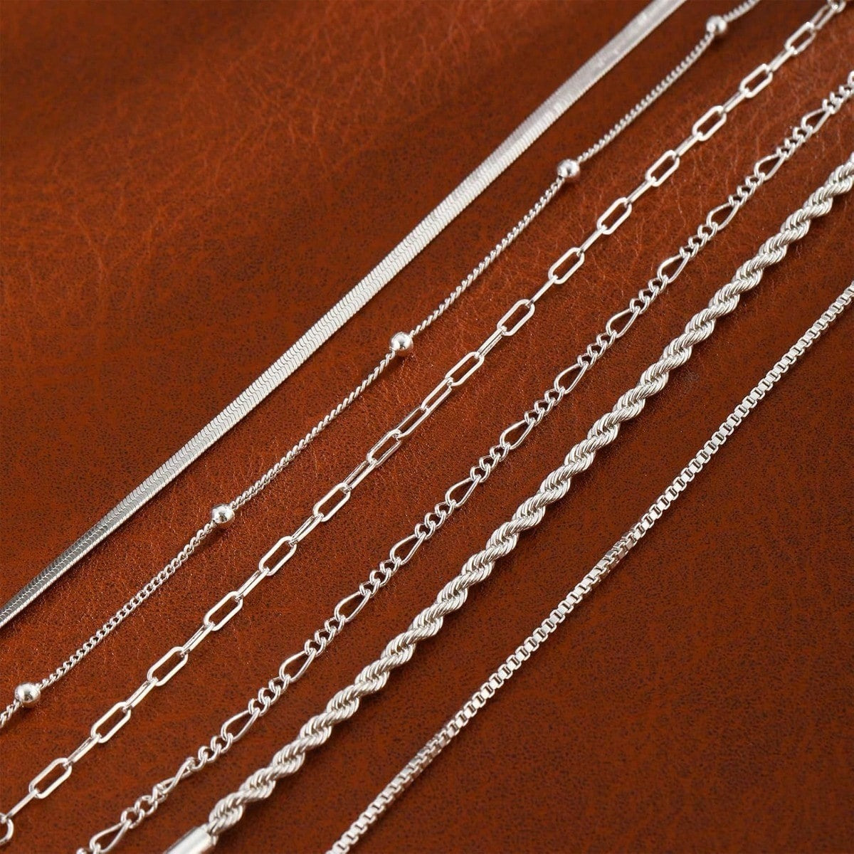 Women Layered Beaded Bracelet Set Figaro Paperclip Chain Fashion Jewelry
