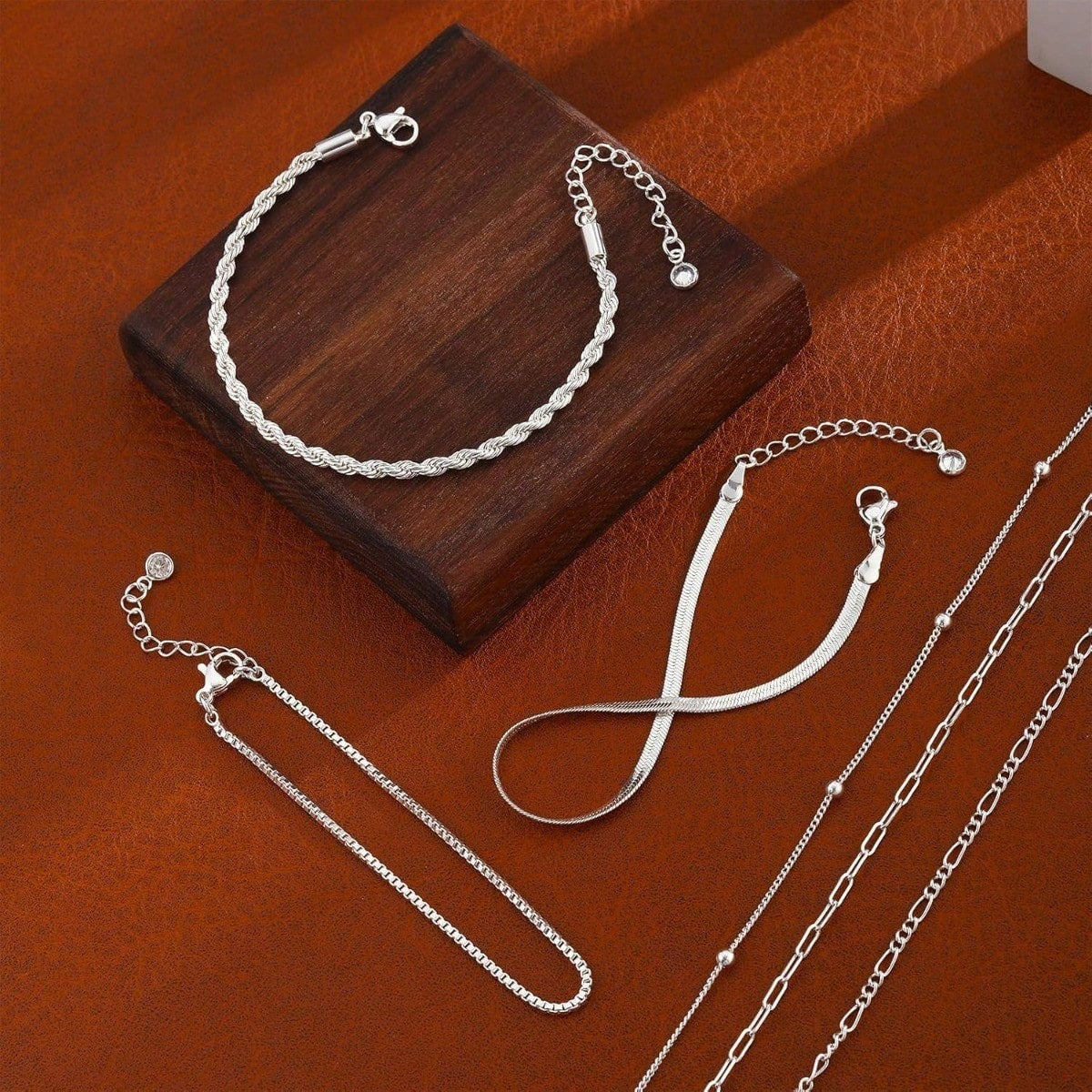 Women Layered Beaded Bracelet Set Figaro Paperclip Chain Fashion Jewelry