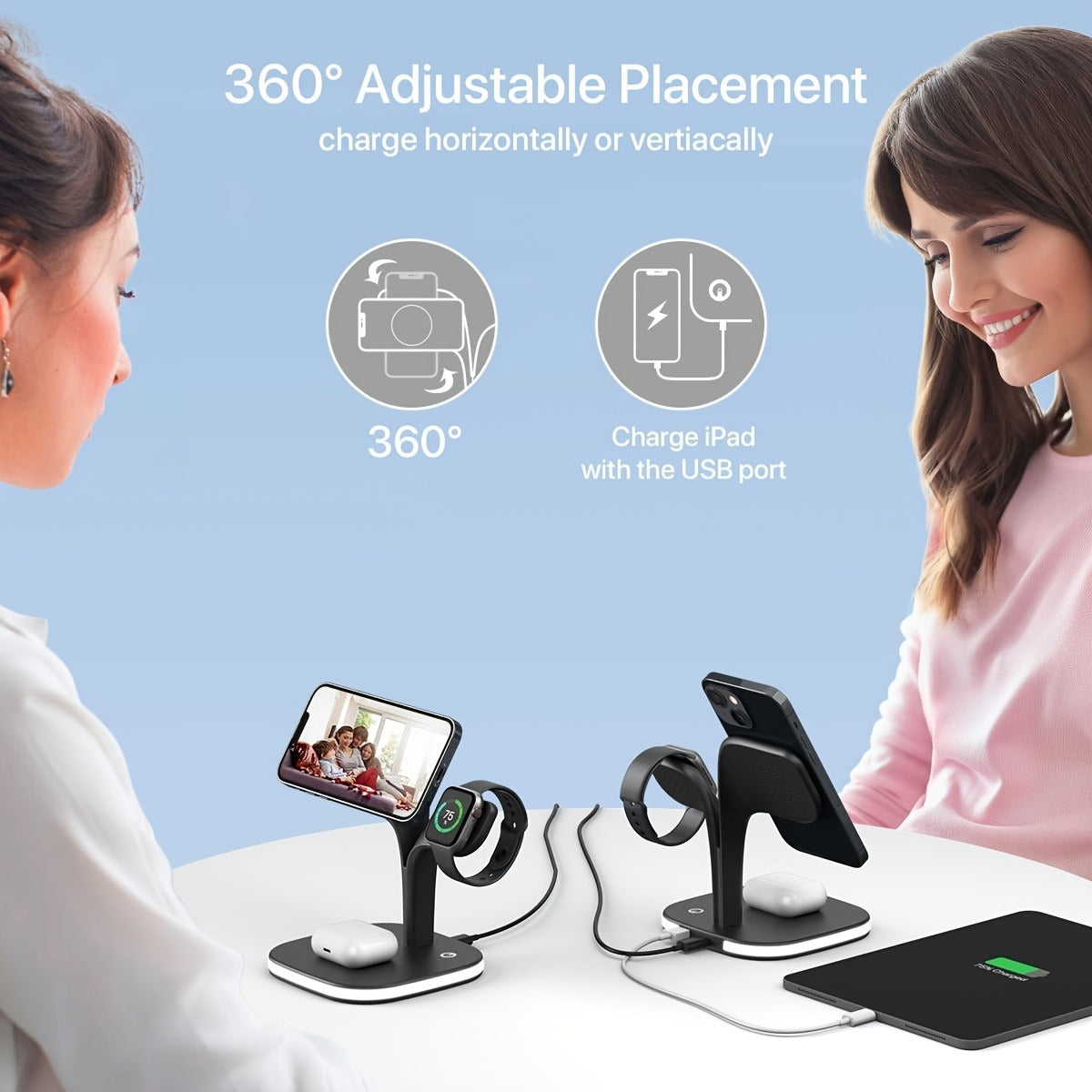 Portable Magnetic Wireless Charging Station, 5 In 1 Fast Safe Wireless Chargerstand For IPhone 16/15/14/13/12 Series And Other Phone With Wireless Charging Capability.