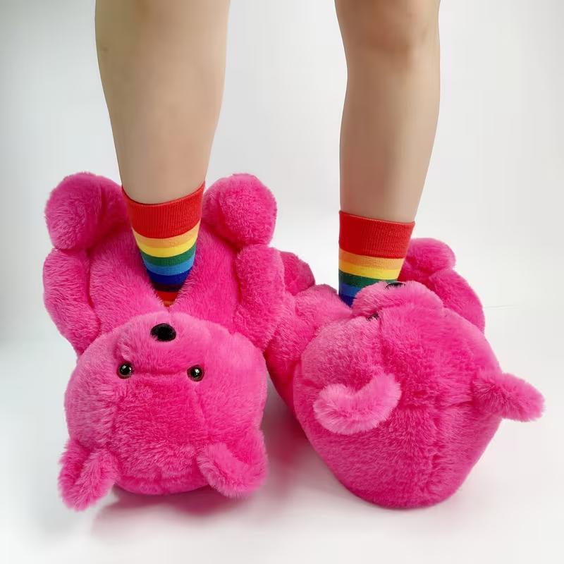 Plush bear slippers