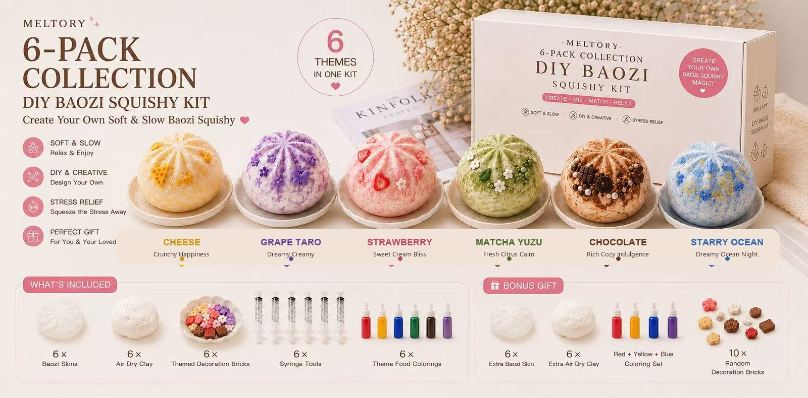 Meltory Full Collection 6-pack Baozi Squishy Kit with Starry Ocean